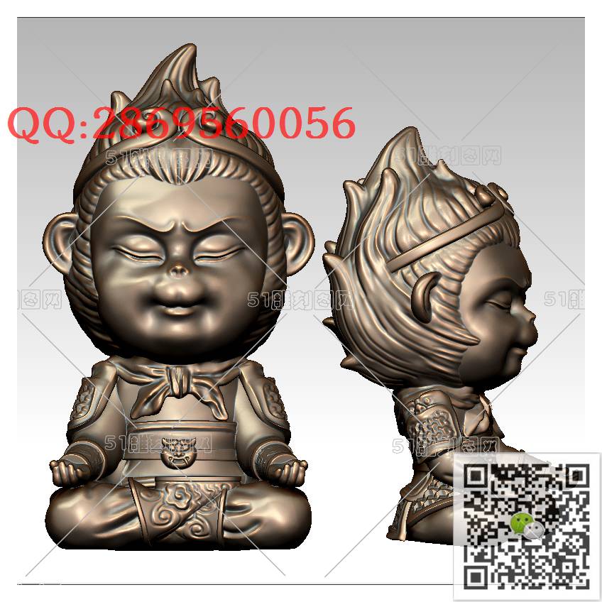 LDB-012齐天大圣孙悟空摆件_猴子摆件立体动物摆件生肖猴圆雕图stl立体模型3d打印四轴数控雕刻精雕图浮雕图