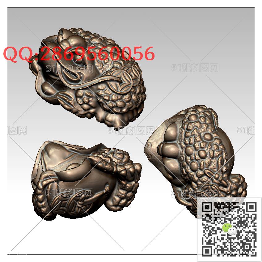 LDC-004叼钱金蝉手把件_金蟾摆件立体摆件蟾蜍青蛙圆雕图stl立体模型3d打印四轴数控雕刻精雕图浮雕图