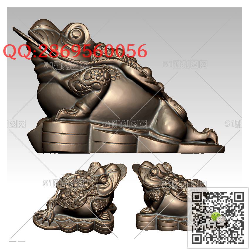 LDC-007蟾蜍摆件_金蟾摆件立体摆件蟾蜍青蛙圆雕图stl立体模型3d打印四轴数控雕刻精雕图浮雕图