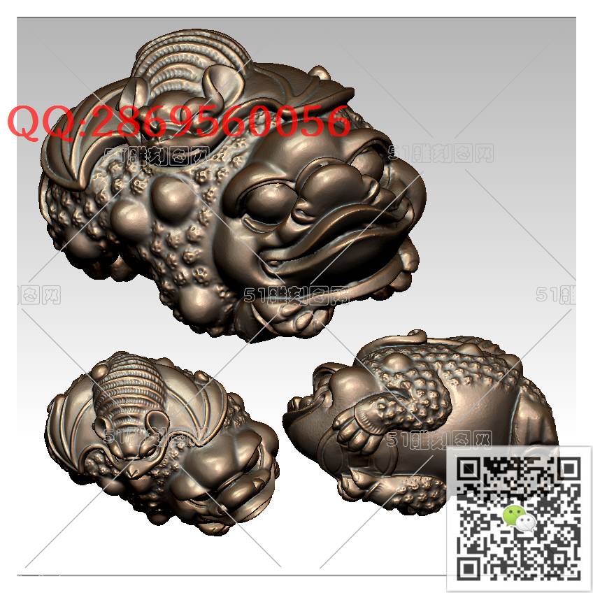 LDC-011蝙蝠蟾蜍_金蟾摆件立体摆件蟾蜍青蛙圆雕图stl立体模型3d打印四轴数控雕刻精雕图浮雕图