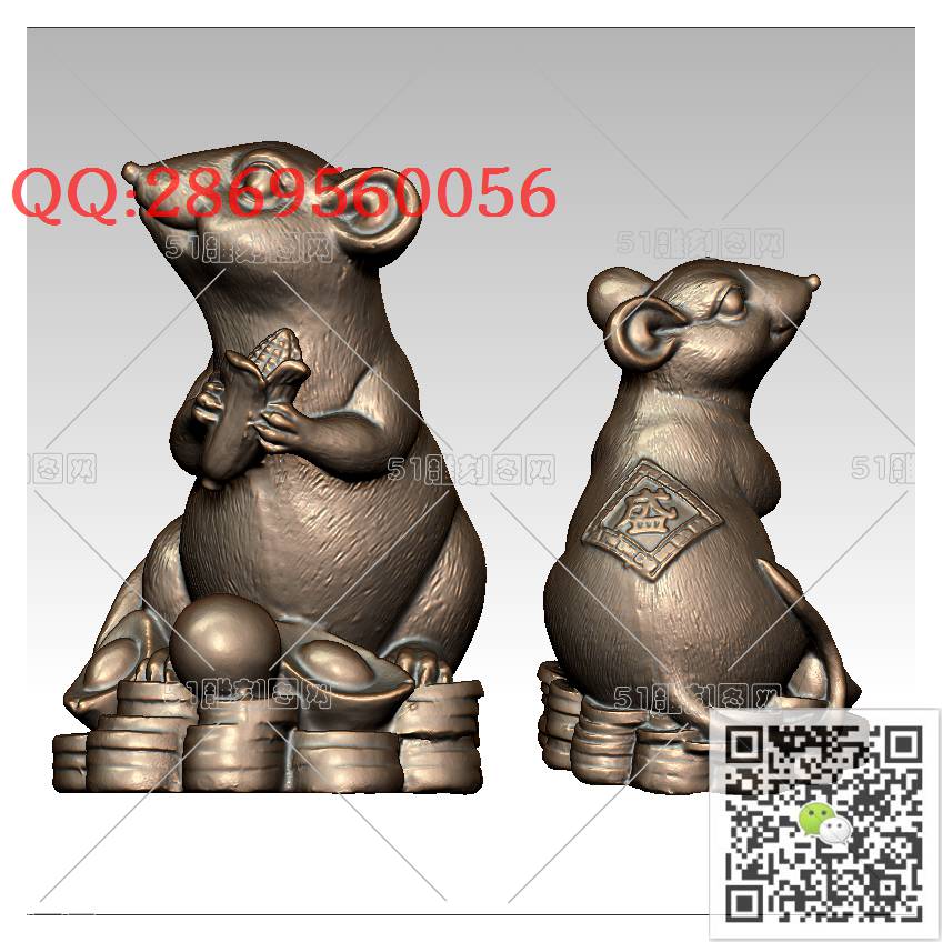 LDD-001招财鼠_老鼠摆件十二生肖鼠圆雕图stl立体模型3d打印四轴数控雕刻精雕图浮雕图