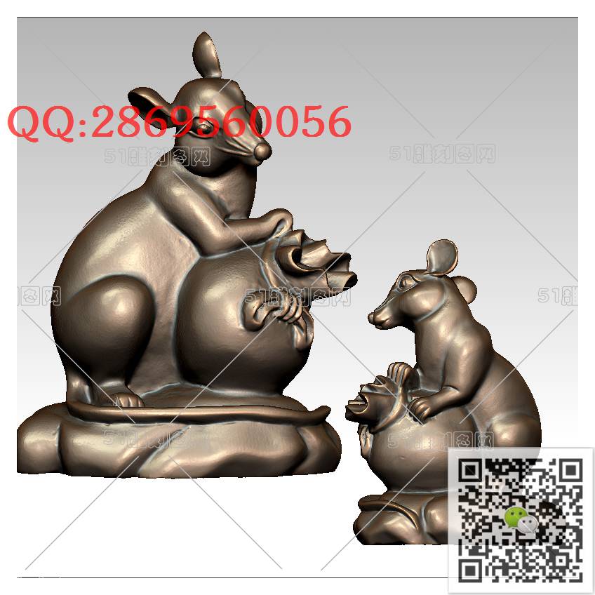 LDD-003招财鼠_老鼠摆件十二生肖鼠圆雕图stl立体模型3d打印四轴数控雕刻精雕图浮雕图