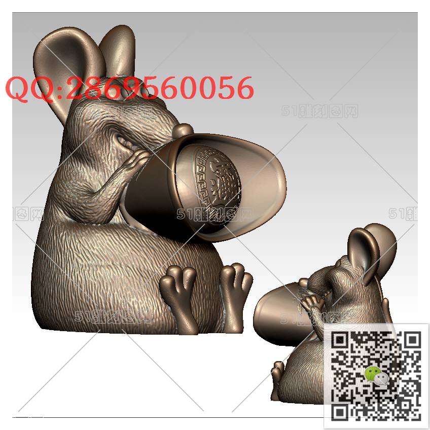 LDD-011招财鼠储钱罐摆件_老鼠摆件十二生肖鼠圆雕图stl立体模型3d打印四轴数控雕刻精雕图浮雕图
