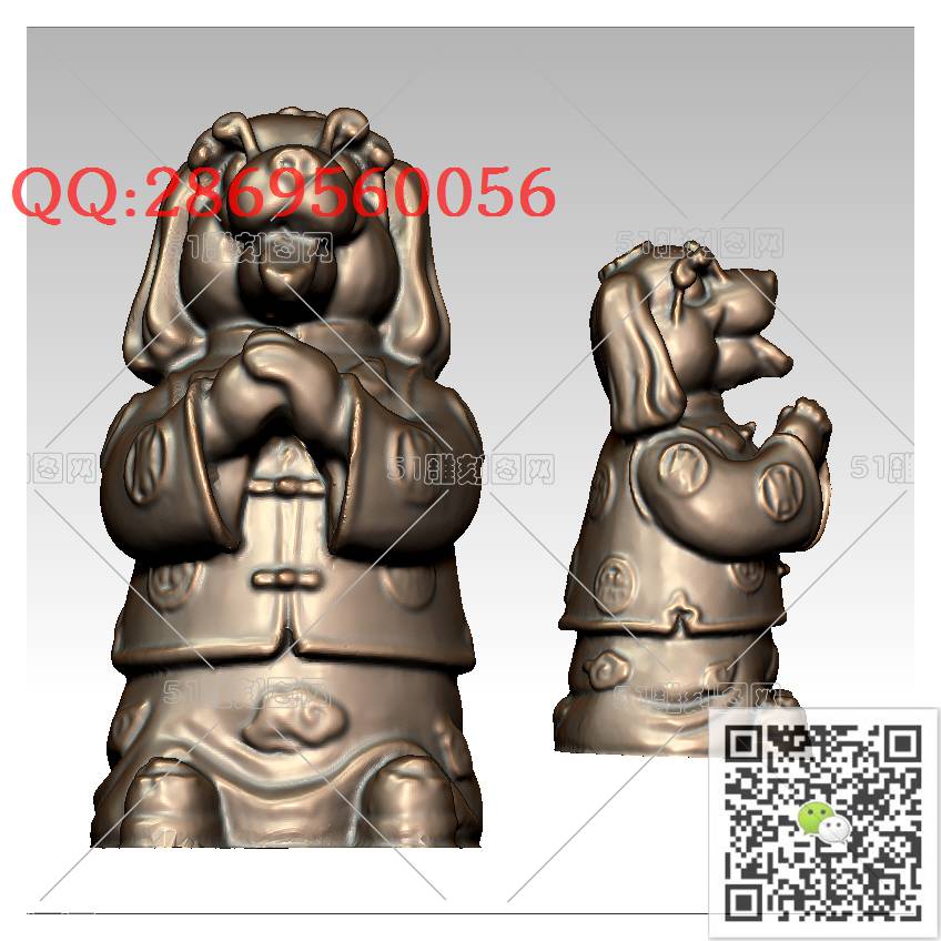 LDG-001生肖狗_生肖狗圆雕图stl立体模型3d打印四轴数控雕刻精雕图浮雕图
