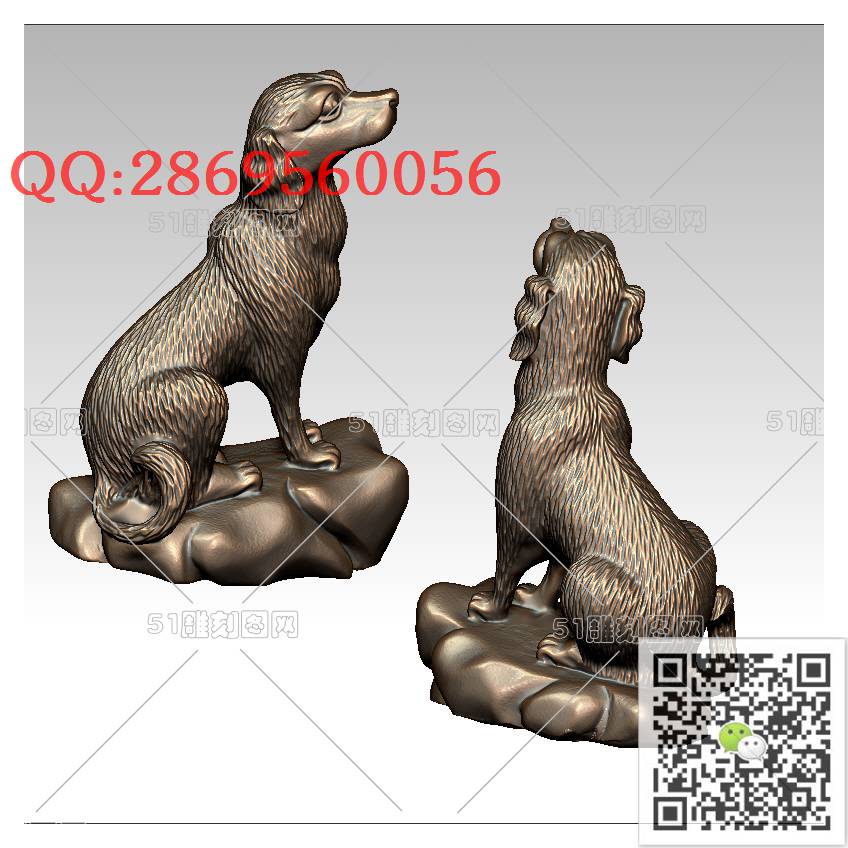 LDG-002狗摆件_生肖狗圆雕图stl立体模型3d打印四轴数控雕刻精雕图浮雕图