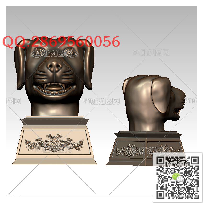 LDG-003狗头摆件_生肖狗圆雕图stl立体模型3d打印四轴数控雕刻精雕图浮雕图