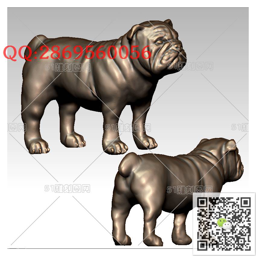 LDG-009斗牛犬_生肖狗圆雕图stl立体模型3d打印四轴数控雕刻精雕图浮雕图