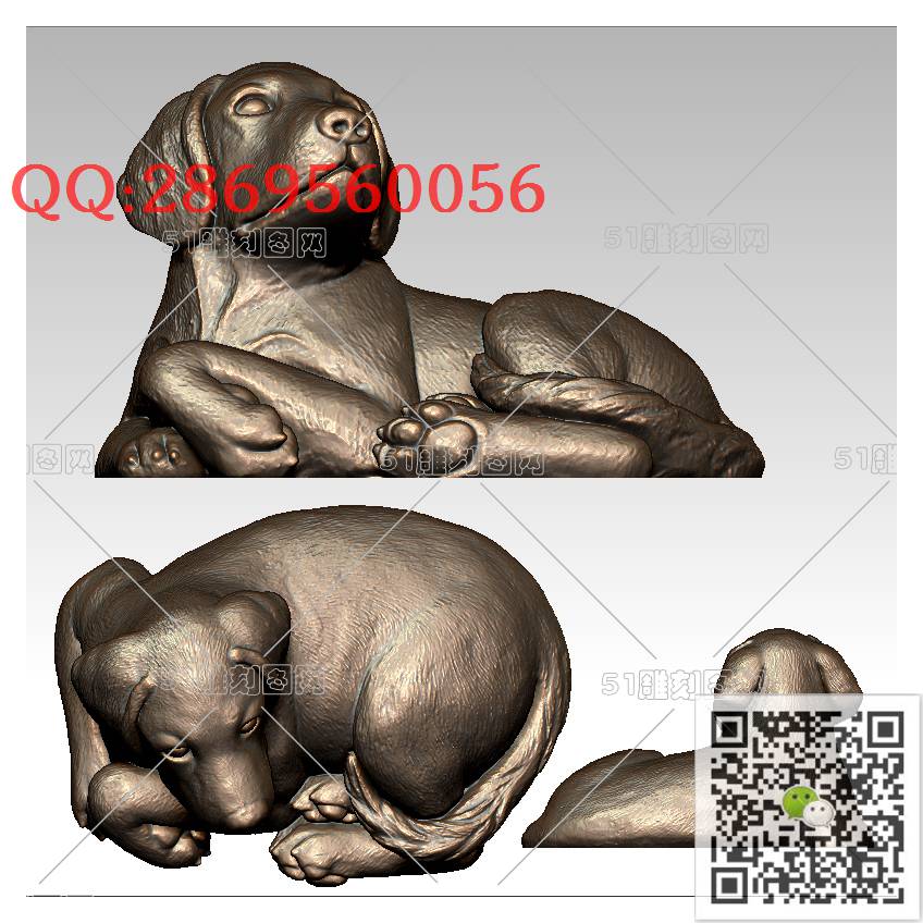 LDG-011趴着的狗_生肖狗圆雕图stl立体模型3d打印四轴数控雕刻精雕图浮雕图