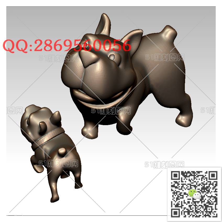 LDG-012胖胖的斗牛犬_生肖狗圆雕图stl立体模型3d打印四轴数控雕刻精雕图浮雕图