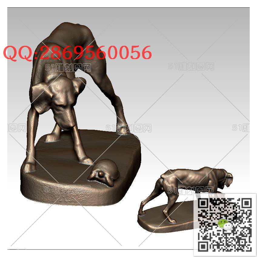 LDG-014抓乌龟的狗_生肖狗圆雕图stl立体模型3d打印四轴数控雕刻精雕图浮雕图