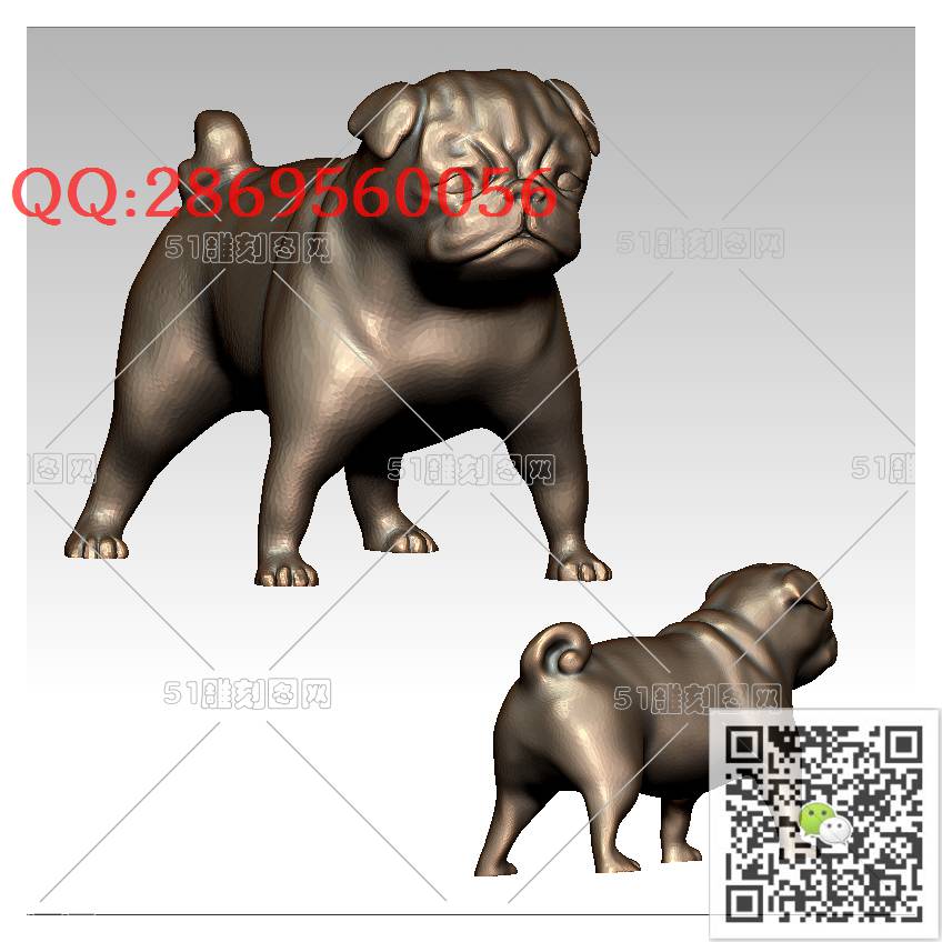 LDG-015斗牛犬_生肖狗圆雕图stl立体模型3d打印四轴数控雕刻精雕图浮雕图
