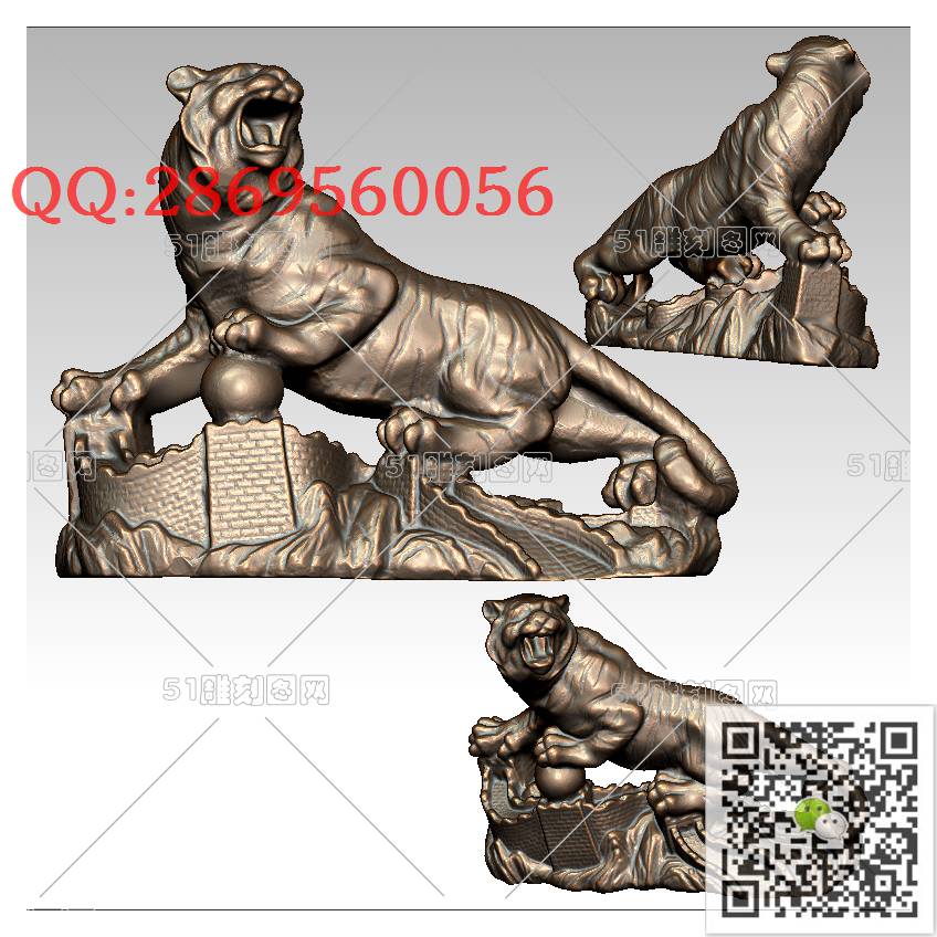 LDH-001老虎摆件_老虎圆雕图stl立体模型3d打印四轴数控雕刻精雕图浮雕图