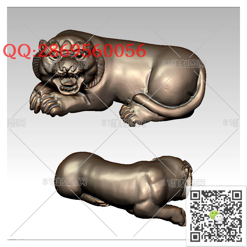 LDH-002老虎_老虎圆雕图stl立体模型3d打印四轴数控雕刻精雕图浮雕图