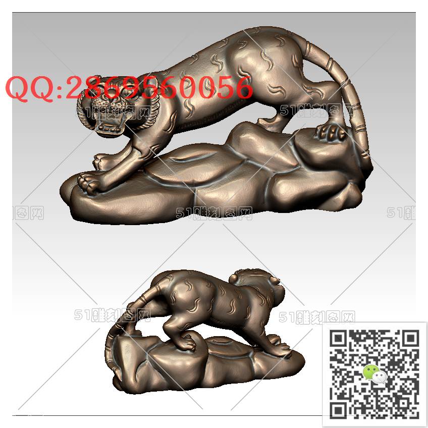 LDH-003老虎摆件_老虎圆雕图stl立体模型3d打印四轴数控雕刻精雕图浮雕图
