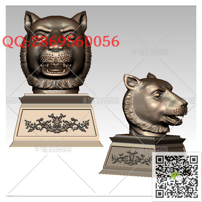 LDH-005虎头摆件_老虎圆雕图stl立体模型3d打印四轴数控雕刻精雕图浮雕图