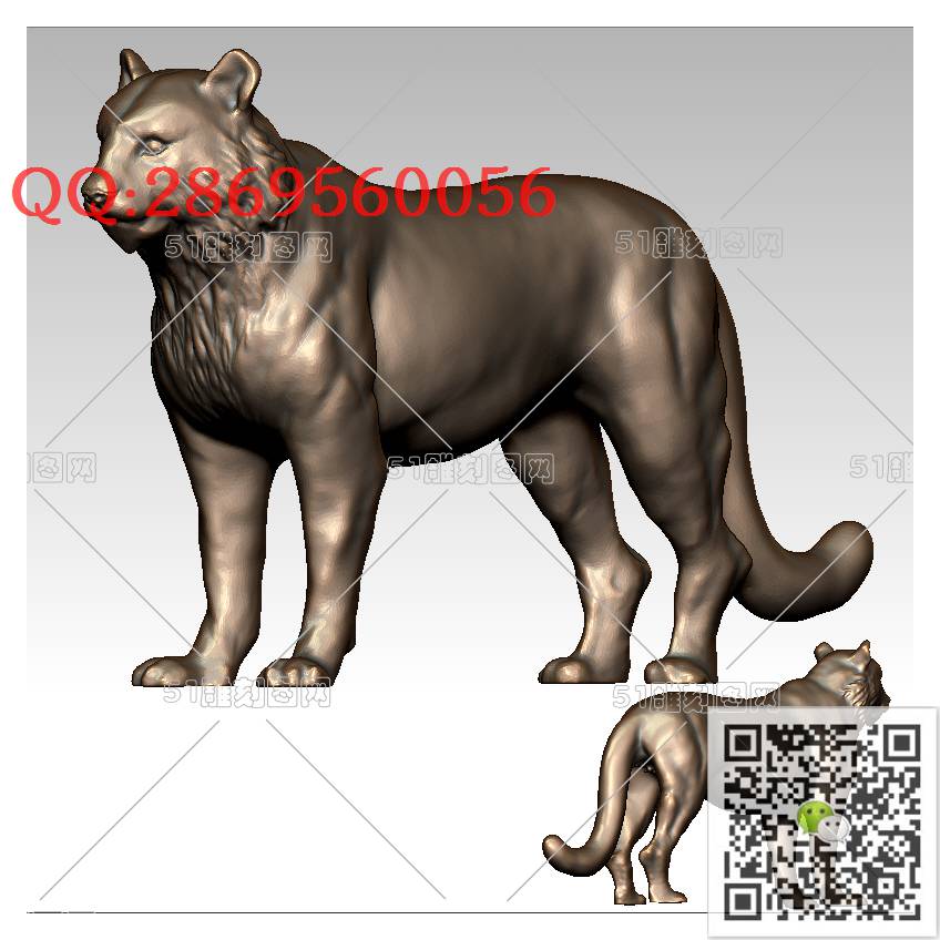 LDH-007老虎模型_老虎圆雕图stl立体模型3d打印四轴数控雕刻精雕图浮雕图