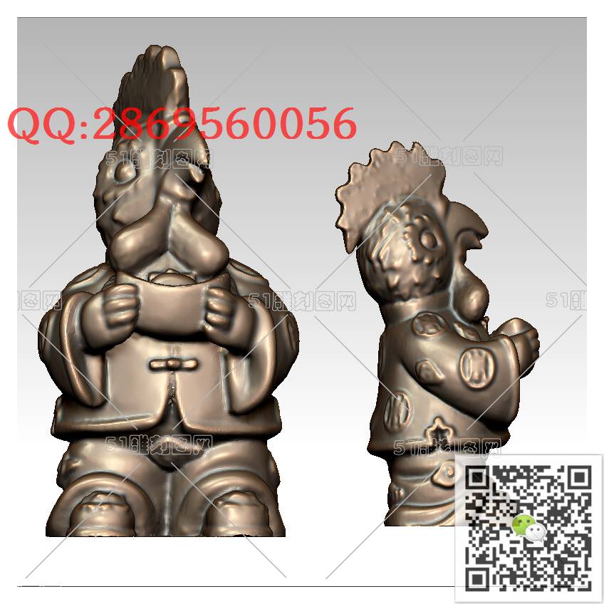 LDJ-003生肖鸡鸡_公鸡圆雕图stl立体模型3d打印四轴数控雕刻精雕图浮雕图