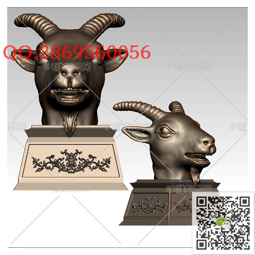 LDK-003羊头摆件_十二生肖羊摆件圆雕图stl立体模型3d打印四轴数控雕刻精雕图浮雕图