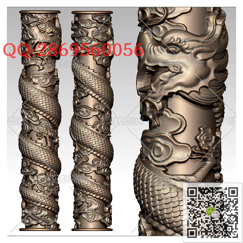 LDL-003盘龙柱_龙柱龙凤盘龙凤凰圆雕图stl立体模型3d打印四轴数控雕刻精雕图浮雕图
