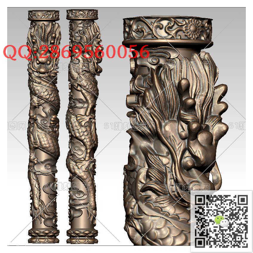 LDL-004盘龙柱_龙柱龙凤盘龙凤凰圆雕图stl立体模型3d打印四轴数控雕刻精雕图浮雕图