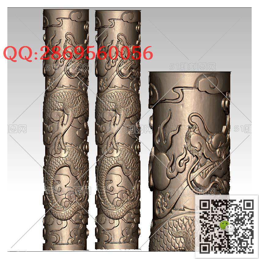 LDL-005龙柱_龙柱龙凤盘龙凤凰圆雕图stl立体模型3d打印四轴数控雕刻精雕图浮雕图