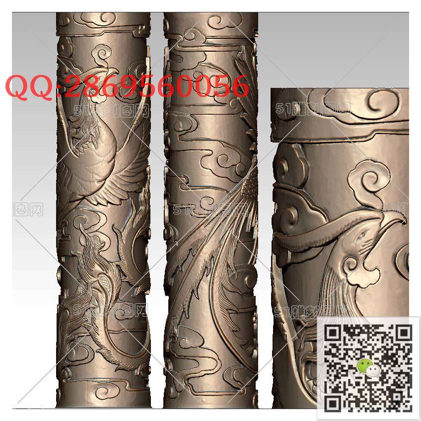 LDL-006凤柱_龙柱龙凤盘龙凤凰圆雕图stl立体模型3d打印四轴数控雕刻精雕图浮雕图