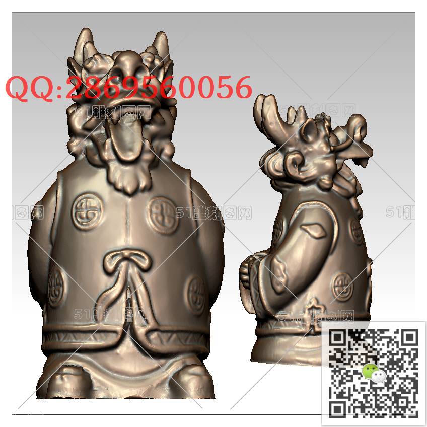 LDL-009生肖龙摆件_龙柱龙凤盘龙凤凰圆雕图stl立体模型3d打印四轴数控雕刻精雕图浮雕图