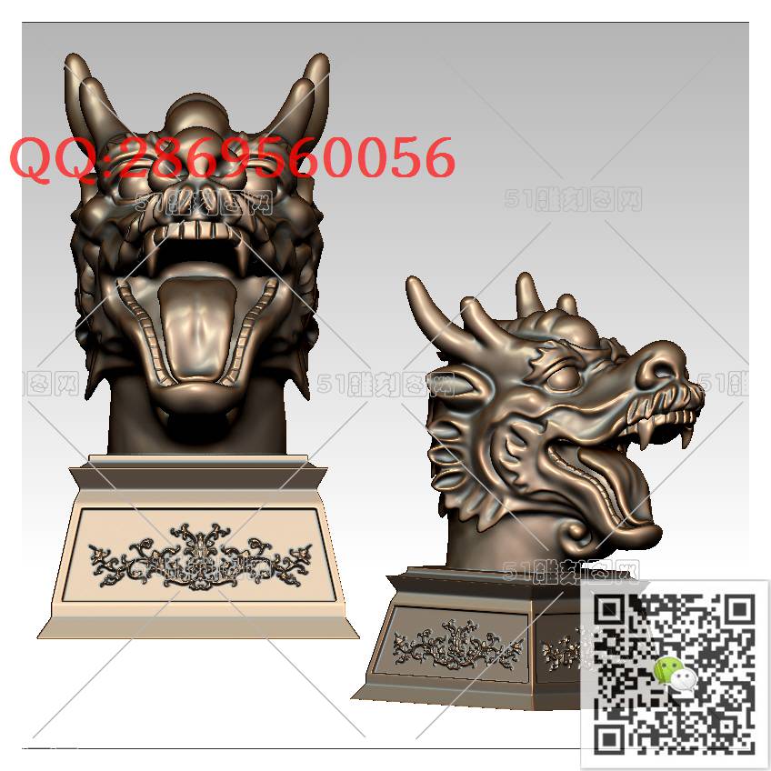 LDL-011龙头摆件_龙柱龙凤盘龙凤凰圆雕图stl立体模型3d打印四轴数控雕刻精雕图浮雕图