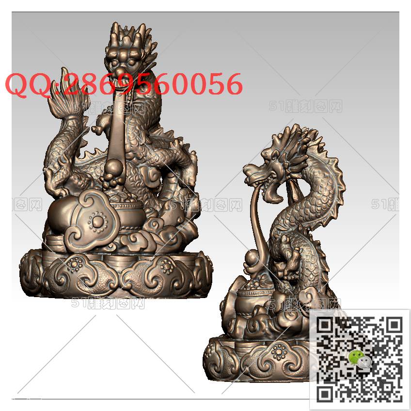 LDL-012盘龙摆件_龙柱龙凤盘龙凤凰圆雕图stl立体模型3d打印四轴数控雕刻精雕图浮雕图