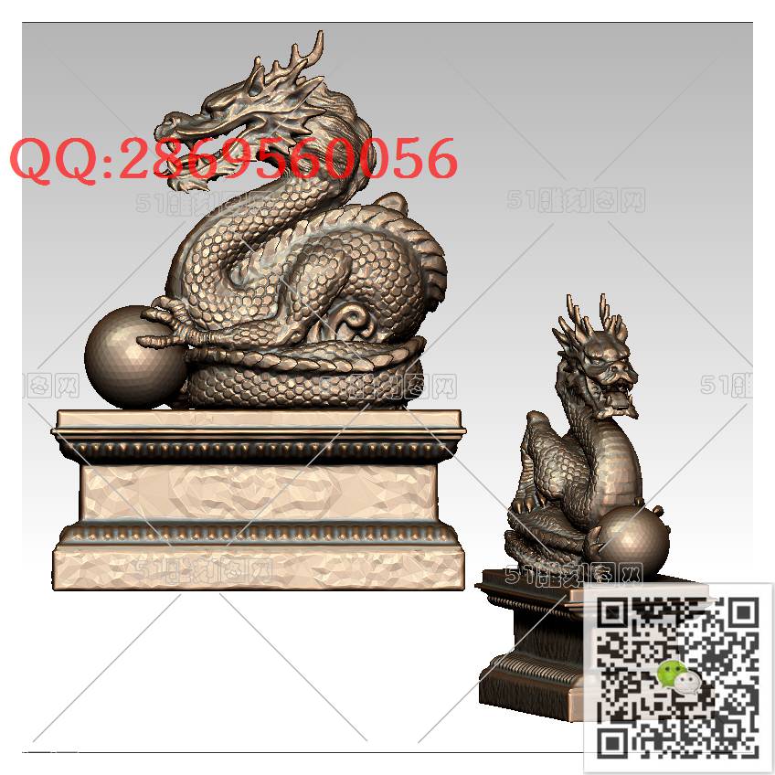 LDL-013盘龙摆件_龙柱龙凤盘龙凤凰圆雕图stl立体模型3d打印四轴数控雕刻精雕图浮雕图