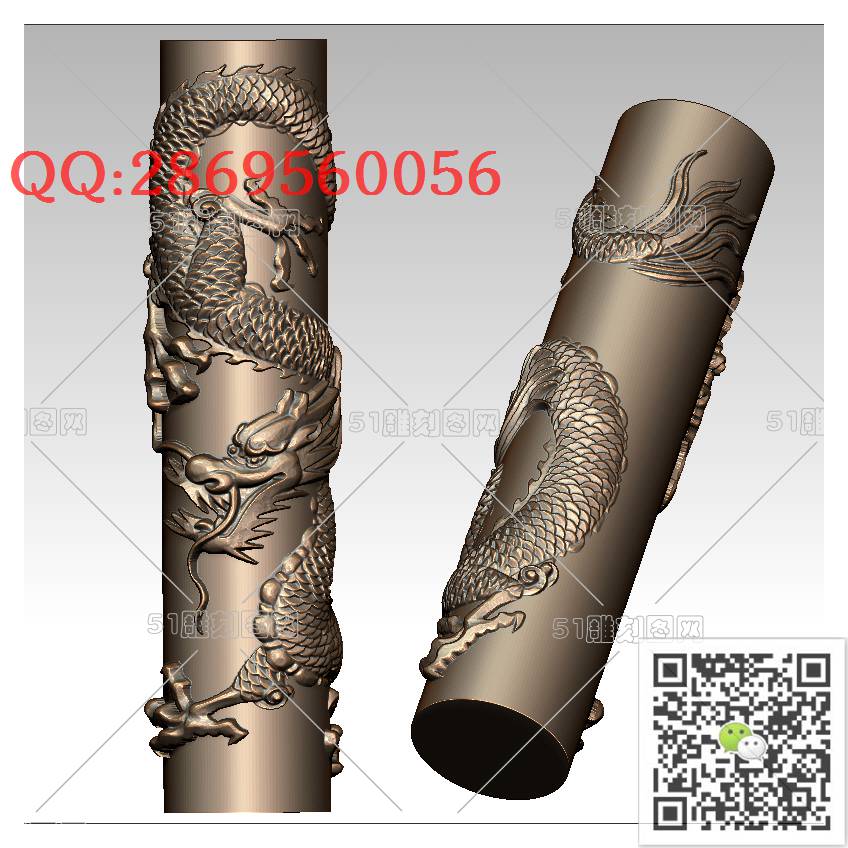 LDL-015盘龙柱_龙柱龙凤盘龙凤凰圆雕图stl立体模型3d打印四轴数控雕刻精雕图浮雕图
