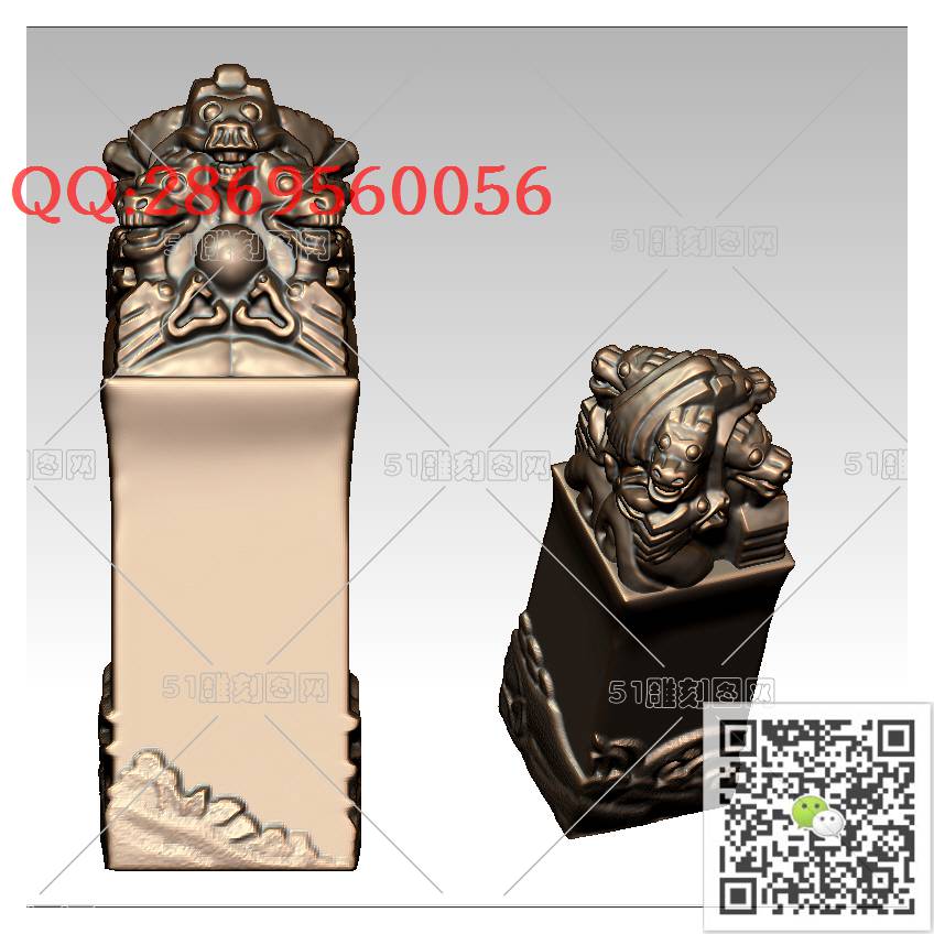 LDL-018九龙印章_龙柱龙凤盘龙凤凰圆雕图stl立体模型3d打印四轴数控雕刻精雕图浮雕图