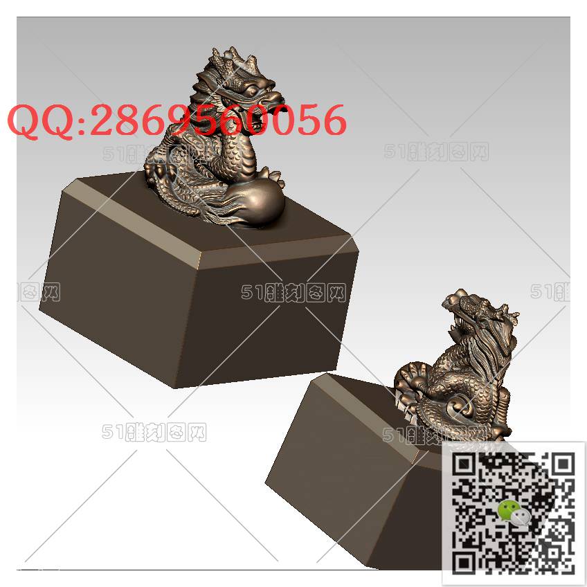LDL-020玉玺盘龙印章_龙柱龙凤盘龙凤凰圆雕图stl立体模型3d打印四轴数控雕刻精雕图浮雕图