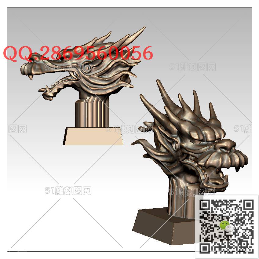 LDL-021龙头摆件_龙柱龙凤盘龙凤凰圆雕图stl立体模型3d打印四轴数控雕刻精雕图浮雕图