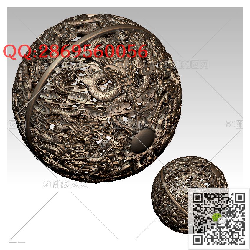 LDL-023镂空九龙球_龙柱龙凤盘龙凤凰圆雕图stl立体模型3d打印四轴数控雕刻精雕图浮雕图