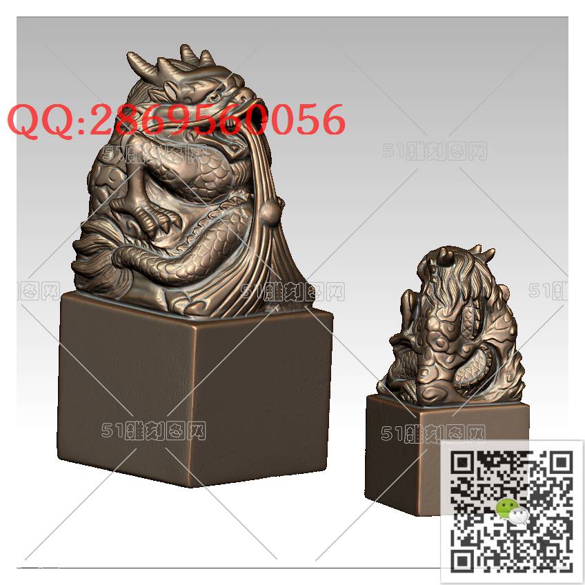 LDL-025盘龙印章_龙柱龙凤盘龙凤凰圆雕图stl立体模型3d打印四轴数控雕刻精雕图浮雕图