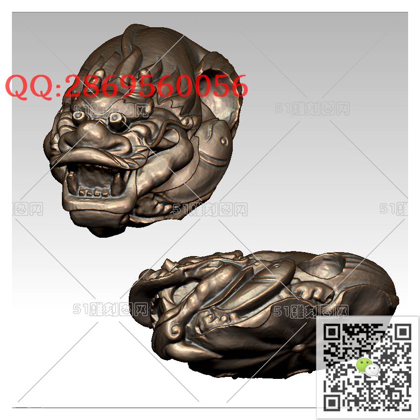 LDL-026荷叶龙手把件_龙柱龙凤盘龙凤凰圆雕图stl立体模型3d打印四轴数控雕刻精雕图浮雕图