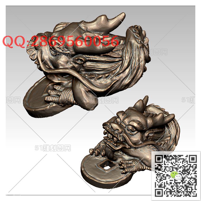 LDL-027降龙送宝_龙柱龙凤盘龙凤凰圆雕图stl立体模型3d打印四轴数控雕刻精雕图浮雕图