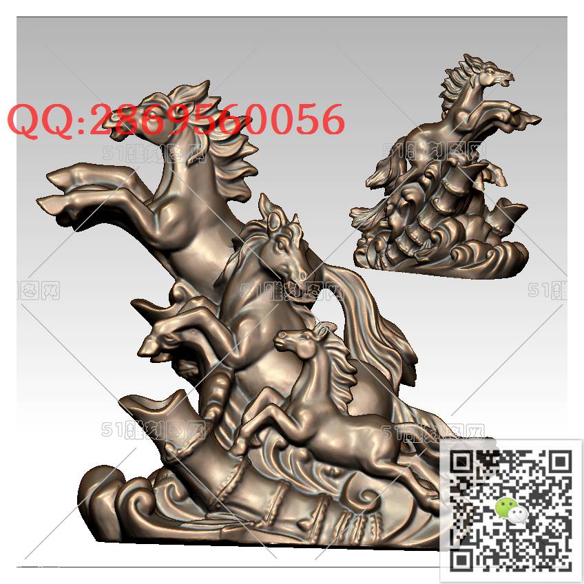 LDM-006奔马_骏马摆件圆雕图stl立体模型3d打印四轴数控雕刻精雕图浮雕图