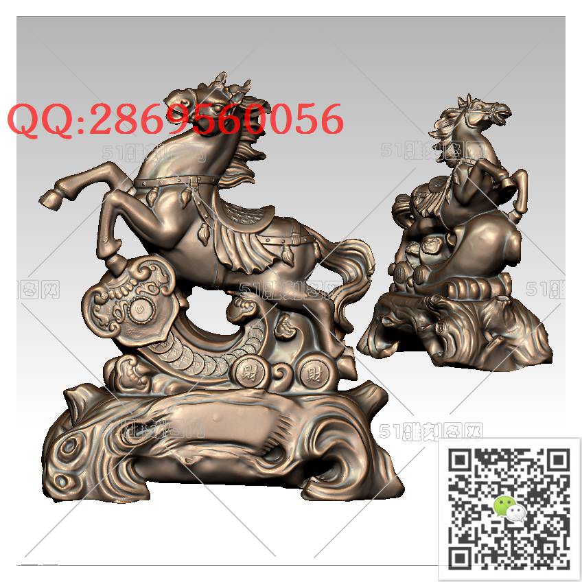 LDM-008如意招财马摆件_骏马摆件圆雕图stl立体模型3d打印四轴数控雕刻精雕图浮雕图