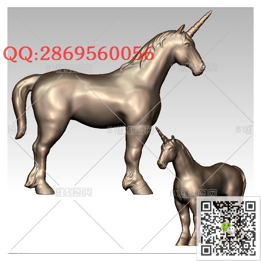 LDM-009独角兽_骏马摆件圆雕图stl立体模型3d打印四轴数控雕刻精雕图浮雕图