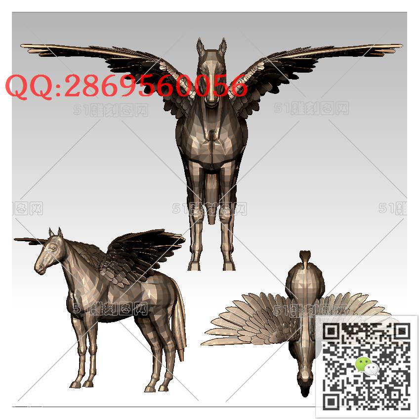 LDM-010飞马模型_骏马摆件圆雕图stl立体模型3d打印四轴数控雕刻精雕图浮雕图