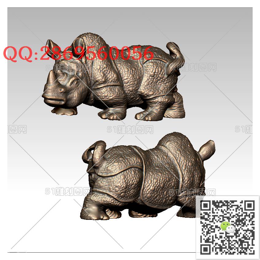 LDN-001犀牛摆件_牛摆件牛气冲天圆雕图stl立体模型3d打印四轴数控雕刻精雕图浮雕图