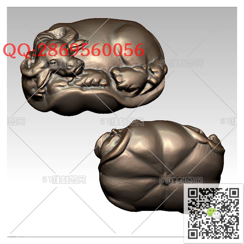 LDN-002荷叶水牛手把件_牛摆件牛气冲天圆雕图stl立体模型3d打印四轴数控雕刻精雕图浮雕图