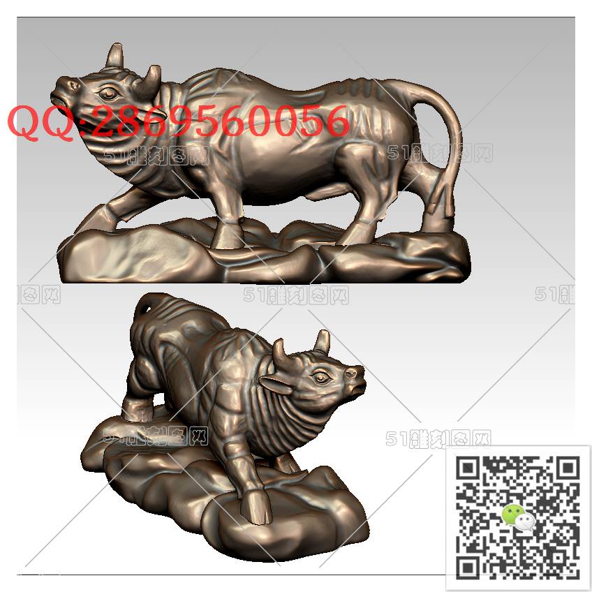 LDN-004牛摆件_牛摆件牛气冲天圆雕图stl立体模型3d打印四轴数控雕刻精雕图浮雕图