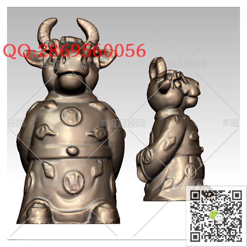 LDN-005生肖牛_牛摆件牛气冲天圆雕图stl立体模型3d打印四轴数控雕刻精雕图浮雕图