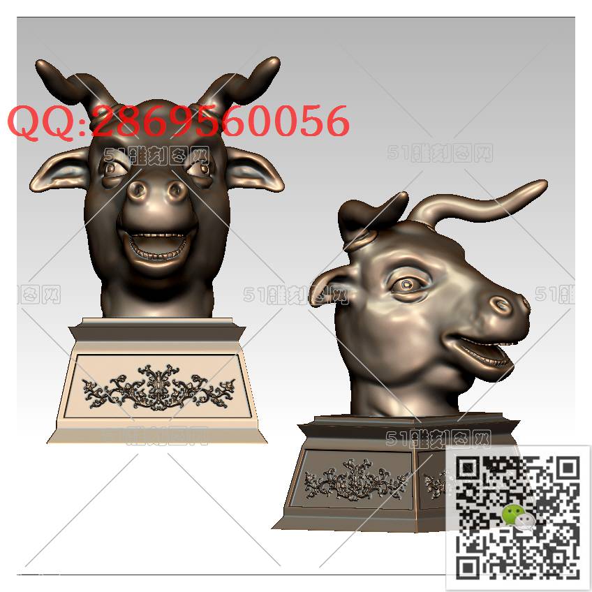 LDN-006牛兽摆件_牛摆件牛气冲天圆雕图stl立体模型3d打印四轴数控雕刻精雕图浮雕图