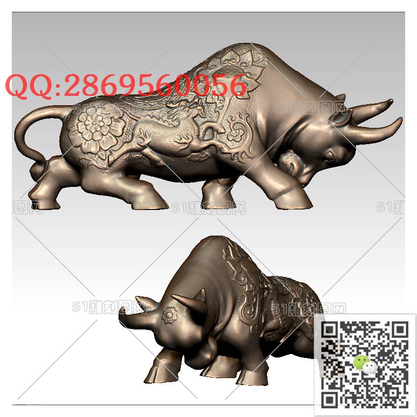 LDN-007发财牛摆件_牛摆件牛气冲天圆雕图stl立体模型3d打印四轴数控雕刻精雕图浮雕图