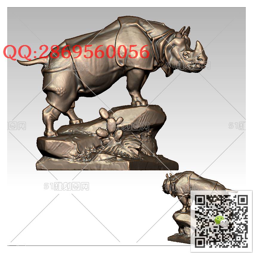 LDN-011犀牛摆件_牛摆件牛气冲天圆雕图stl立体模型3d打印四轴数控雕刻精雕图浮雕图