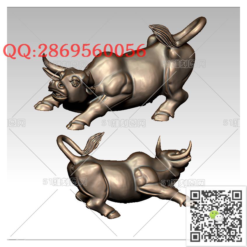 LDN-012牛摆件_牛摆件牛气冲天圆雕图stl立体模型3d打印四轴数控雕刻精雕图浮雕图